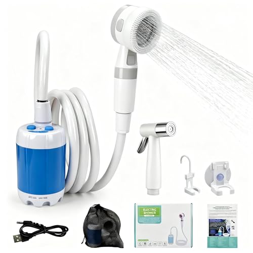 Portable Camping Shower Pump - Rechargeable Outdoor Shower Head Sprayer, Pumps Water from Bucket. Experience Refreshment Anywhere, Perfect for Camping, Hiking, Travel, Car Washing & Pet Cleaning