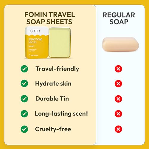 FOMIN - Paper Soap Sheets Tin for Traveling - 300 Sheets Lemon Portable Travel Hand Soap Sheet, Dissolvable Mini Camping Hand Soap for Hand Washing - color: Lemon Pack of 3