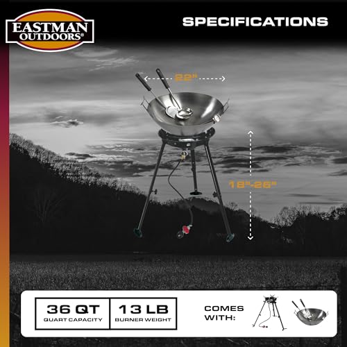 Eastman Outdoors 37212 Outdoor Gourmet 22 Inch Carbon Steel Wok Kit,Black & Steel