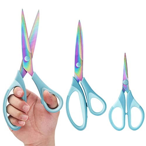 Scissors All Purpose, Sharp Titanium Blades Shears, Rubber Comfort Grip Handle, Multipurpose scissors 3 pack, Great for Office, Fabric, Craft, Sewing, Arts, School and Home Supplies, Blue - color: Blue