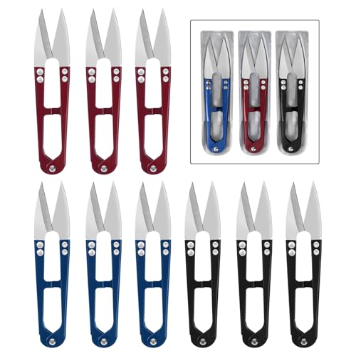UCEC 9 Pack Thread Snips, Small Sewing Scissors for Fabric & Embroidery | Compact Metal Thread Cutter Yarn Scissors, 9-Pack in 3 Colors (Red, Blue, Black) for Sewing, Embroidery & Fabric Cutting - color: Red & Blue & Black-9 Pack