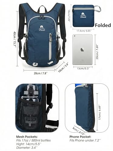 Foldable Small Hiking Backpack with 3 Strap Pockets – Lightweight 300D Spill-proof Daypack for Men Women – Packable Small Travel Backpack with Chest Strap & Trekking Pole Holder – Durable Outdoor Bag - color: Darkgray
