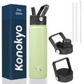 Konokyo 22 oz Insulated Stainless Steel Water Bottle with Straw Lid - color: Macaron Green, size: 22 Ounces