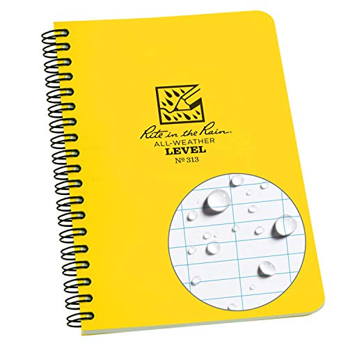 Rite in the Rain Weatherproof Side Spiral Notebook, 4.625" x 7", Yellow Cover, Level Pattern (No. 313) - color: Yellow, size: 1 Pack, style: Level