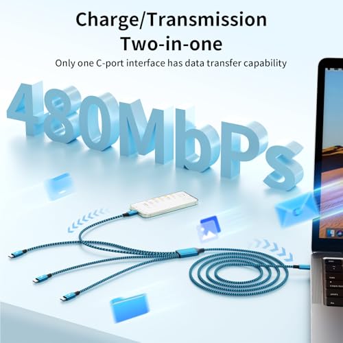 Travel USB C 4 in 1 Charging Cords,Four Type C Ports Mulit Charging Cable - color: Blue