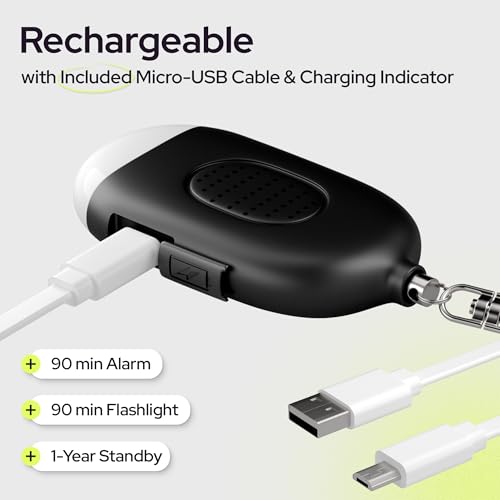 Rechargeable Personal Alarm Keychain for Women, 130dB Siren, Black - color: A - Black