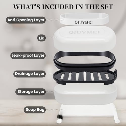 Travel Soap Box,soap Bar Holder Dish Container Case with Soap Bag & Silicone Band,Strong Sealing Leak Proof Portable,Best for Bathroom/Camping/Gym/Business Trip (White) - color: White
