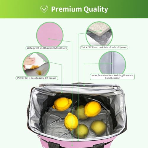 iknoe 24 Can Insulated Cooler Bag, Leakproof Lunch Tote Bag 15L - color: Pink, size: Large