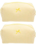Cozy Makeup Bag for Women,Zipper Cosmetic Pouch,Waffle Yellow,2 Pack - color: Waffle Yellow