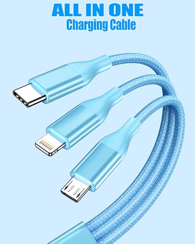 3 in 1 Multi Charging Cable for Multiple Devices Fast Charge 2Pack 4FT Blue | Car Travel Essentials,MFI Certified Universal Phone Charger with Lightning/Micro USB/Type C for Apple iPhone17-5 iPad Android - color: Blue-4ft
