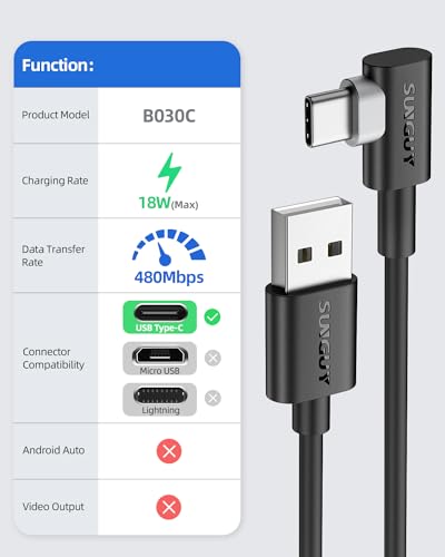 SUNGUY USB C Cable Right Angle 3FT, 10-Pack 90 Degree 3A USB 2.0 Fast Charging & Data Sync Cable Compatible with Samsung Galaxy S21 S20 S10 Plus, Note 20 10, Moto G7 G8, LG V50 V40 G8 G7 - color: Black, size: 3ft