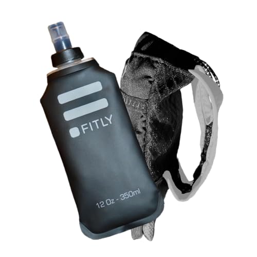 FITLY Running Handheld Water Bottle 12 oz Soft Flask - Hand Water Bottle For Runners, Hiking, Skiing & Outdoor Activity - Fits F2, F2, F3 & F4 Collapsible Flask - Hydration Holder with Pocket