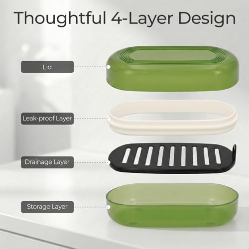 AIMAIAIMAI Shampoo Bar Holder Travel Case for Two Bars – Compatible with Most Solid Shampoo & Conditioner Bars, Large Soap Container for Bathroom or Travel (Green Style A-Large) - color: Green Style A-large