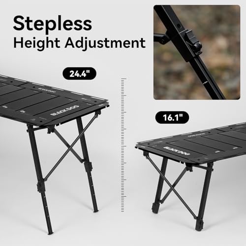 BLACKDOG Modular IGT Camping Table with Center-Folding Design, 4.5 Unit Aluminum Outdoor Kitchen Table, Adjustable Height 16"-24", Portable Folding Camp Table with Side Rails & 7 Expandable Plates - color: Midnight Black