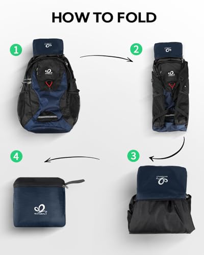 WATERFLY Lightweight Packable Hiking Backpack, 30L Day Pack | Foldable, Water Resistant Travel Daypack with Multiple Pockets, Wet Pocket, Ultralight Day Pack for Woman Man, Everyday Carry - color: Blue & Black