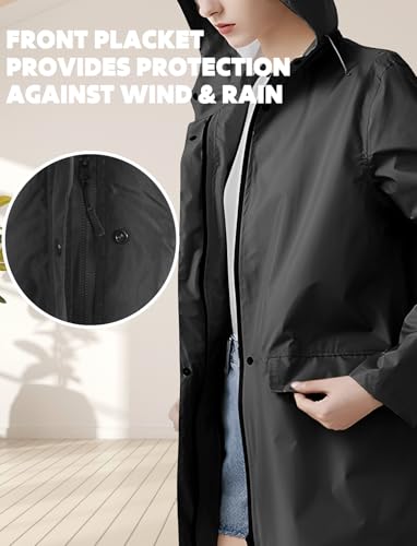ANYOO Waterproof Rain Poncho Lightweight Reusable Hiking Hooded Coat Jacket for Outdoor Activities - color: Black