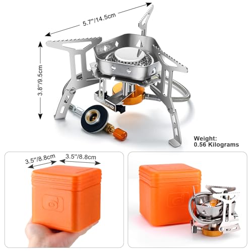 Odoland 3500W/6800W Windproof Camp Stove Camping Gas Stove with Windscreen, Fuel Canister Adapter, Piezo Ignition for Outdoor Backpacking Hiking and Picnic - style: 3500W