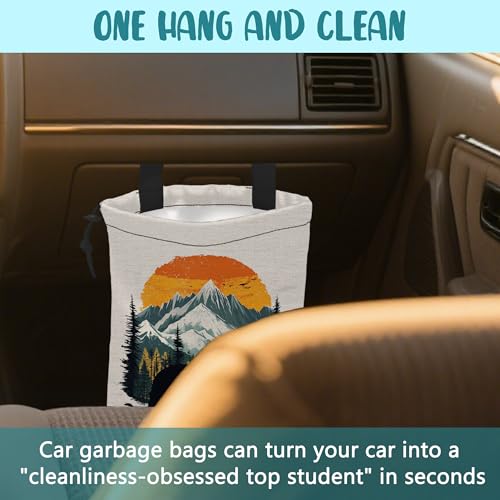 Black Bear Car Garbage Bag Mountain Orange Sunset Drawstring Car Trash Bag Hanging for Back Seat with Adjustable Buckle Canvas Vehicle Trash Can Easy-to-Install - color: Black Bear