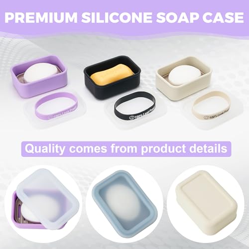 Compact Leakproof Travel Soap Case with Lid & Silicone Strap - Portable Draining Soap Bar Holder for Gym, Bathroom, Camping - Lightweight Silicone Soap Dish Container (Purple) - color: Purple