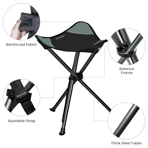 OUTSKIRT Camping Folding Tripod Stools Portable 2 Pack Extra Tall for Adults High Lightweight for Fishing Hiking Backpacking - color: Black and Grey