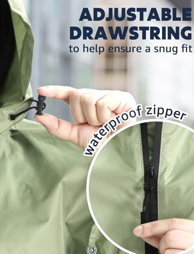 ANYOO Waterproof Rain Poncho Lightweight Reusable Hiking Hooded Coat Jacket for Outdoor Activities - color: F Tea