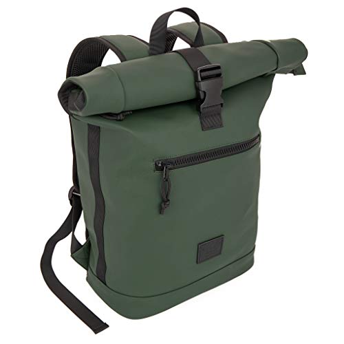 X RAY Roll Top Laptop Backpack for Men Women, PU Leather Expandable Roll Up Backpack Capacity Adjustable 22L & Fits 15.6" Laptop, Dark Olive - color: Dark Olive