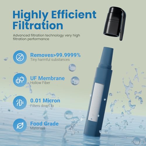 Portable Water Filter Straw Survival, Essential Camping & Hiking Gear, Water Purification Straw for Travel, Biking and Emergency Preparedness - color: Blue+Green, style: 2PACK