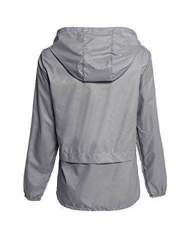 Avoogue Raincoat Women Lightweight Waterproof Rain Jackets Packable Outdoor Hooded Windbreaker - color: Gray, size: Small