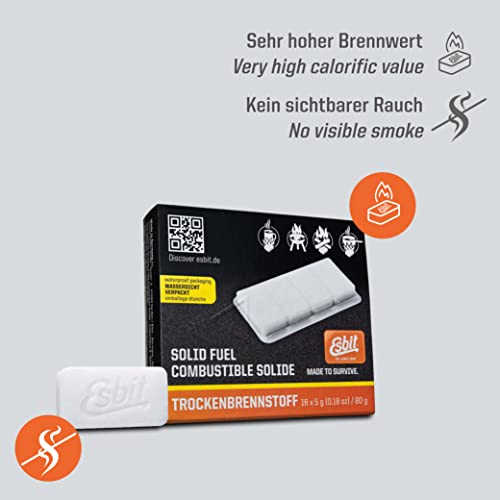 Esbit 1300-Degree Smokeless Solid Fuel Tablets for Hobby, Outdoor, and Emergency Use, 16 Pieces Each 5g - style: 16 Pieces Each 5g