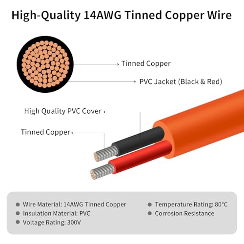 Solar Connector to DC 8mm Adapter Cable 10FT, 12AWG + 14AWG Tinned Copper Wire with DC7909 to DC8020 Adapter, Heavy Duty Charging Cable for Portable Power Station, RV, Outdoor Camping - size: 10FT