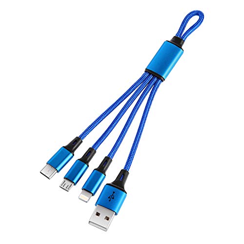 IFLASH 3in1 MicroUSB/Type C Cable, 3 in 1 Multi USB Charging Short Travel Size 8” Keychain Cord for Samsung Galaxy S10 S9 S8, Android Smartphones,iPhone 17 16 15 14 13 XS MAX XR X 8 7 Plus (Blue) - color: Lightning + TYPE C + Micro (Blue)