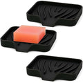 AIMAIAIMAI 3-Pack Silicone Soap Dish Set – Bar Soap Holder with Self-Draining Design, Easy-Clean Tray for Shower, Bathroom, Kitchen, and Tub (Black) - color: Black