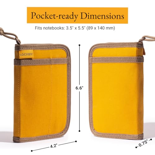 LOCHBY® Pocket Journal | Tomoe River 3.5" x 5.5" Notebook | Waxed Canvas | Ideal for Travelers & Daily Use, Fits Field Notes, Moleskine Cahier - color: Mustard, size: Pocket-size Zipper