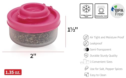 SIGNORAWARE Salt and Pepper Shakers Moisture Proof Set of 2 Small Mini Salt Shaker to go Camping Picnic Outdoors Kitchen Lunch Boxes Travel Spice Set Clear with Red Covers Plastic Airtight Dispenser - color: Pink