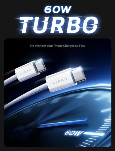 LISEN USB C Cable, 5-Pack [3.3/3.3/6.6/6.6/10FT] USBC to USBC Cable for iPhone 16e 15 Pro Max Charger Cord, 60W (3.1A) C to C Cable Fast Charging for Samsung S25/S24/23, Switch 2, iPad, MacBook,White - color: White, size: 3.3+3.3+6.6+6.6+10FT