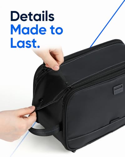 ZEEMO Travel Toiletry Bag for Men, Full Open Dopp Kit with Dual Compartment | Double-sided storage and water-resistant fabric for Shower and Hygiene Accessories,Bathroom Essentials,Cosmetics,Black,Large