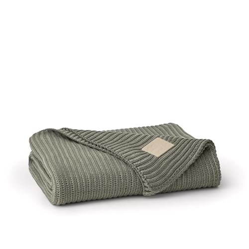BOLL & BRANCH Sunday Throw Blanket, 70" x 45", Juniper/Sageleaf - color: Juniper/Sageleaf