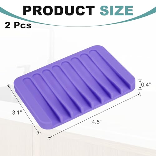 uxcell 2 Pcs Self Draining Silicone Soap Dish, Soap Tray with Drainage for Bathroom Shower Kitchen Sink, 4.5" x 3.1" x 0.4", Purple - color: Purple