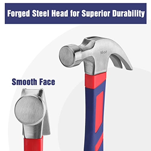 WORKPRO 16 oz Claw Hammer, Forged Steel Head, Fiberglass Handle - color: Blue and Red, size: 16 oz
