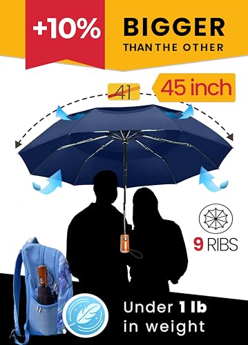 Raintrend Windproof Travel Umbrellas for Rain Automatic +10% Bigger Canopy Strong Frame Compact Folding Portable Umbrella for Women Men Backpack Purse - color: I Navy Blue
