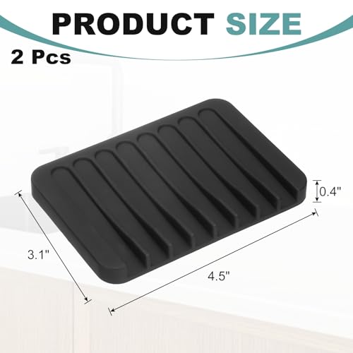 uxcell 2 Pcs Self Draining Silicone Soap Dish, Soap Tray with Drainage for Bathroom Shower Kitchen Sink, 4.5" x 3.1" x 0.4", Black - color: Black