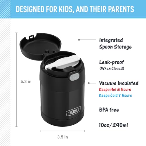 THERMOS FUNTAINER Kids Food Jar with Spoon, 10oz, Black - color: Black, size: 10 Ounce