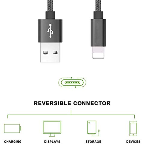 RoFI Compatible Phone Cable, [2Pack] 0.6M Nylon Braided Fast Charging USB Cord Replcement for Phone X 8 8 Plus 7 7 Plus 6s 6s Plus 6 6 Plus 5 5S 5C SE Pad Air Mini and More (2 Pack Grey, 2 FT) - color: 2 Pack Grey, size: 2 FT