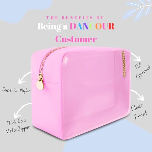 DANCOUR Clear Makeup Bag Large Pouch Cosmetic Travel Bag TSA Approved Light Pink Clear Cosmetic Case Organizer - color: Light Pink, style: Large