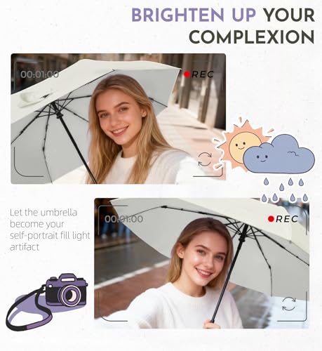 Windproof Travel Umbrella for Rain - 43" Compact Folding Umbrella, Reinforced Strong Frame, Lightweight Portable Parasol with UPF 100+ UV Sun Protection, Cruise Ship Essentials - color: 1-Beige