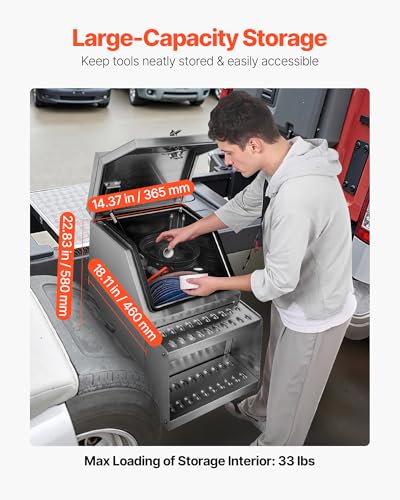 VEVOR Semi-Truck Step Tool Box, 18" x 27.5" x 25.4" Heavy Duty Aluminum Toolbox Side Mount, Waterproof Side Storage Saddle Step Box with T-Handle Lock & Keys for Semi Trucks, Flatbed Trailers - size: 18 x 27.5 x 25.4 inch