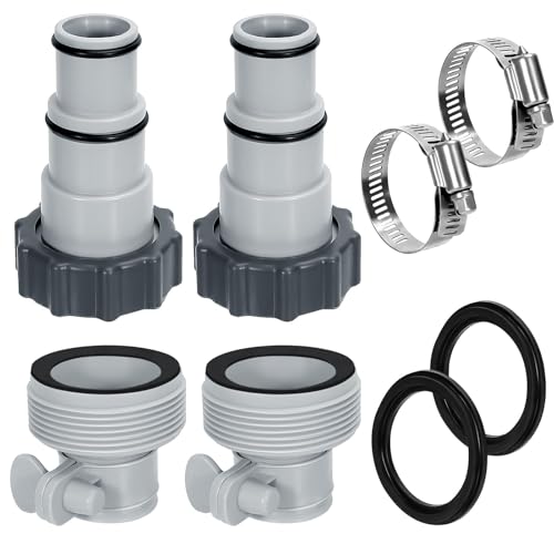 Pool Hose Adapter Type A & B for 1.25 and 1.5 Inch Hoses, Pool Hose Conversion Kit with 2 Clamps and 2 Washers, Compatible with Select Intex Threaded Filter Pumps for Above Ground Pools