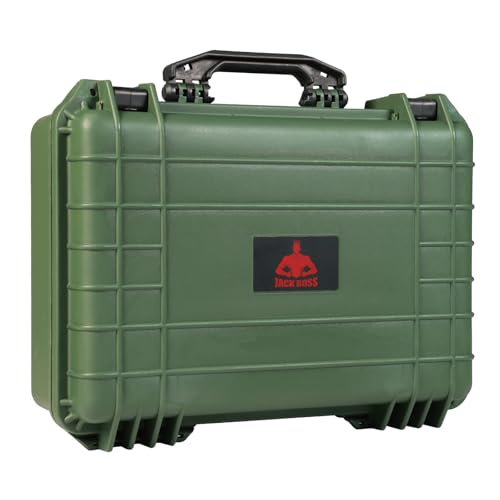 Jack Boss Waterproof Hard Camera Case with Pre-cut Foam,Green | Portable Protective Hard Shell Case With Updated Plastic Material,Fit Drones,Camera,Equipments,18x13.6x6.8 Inch - color: GREEN