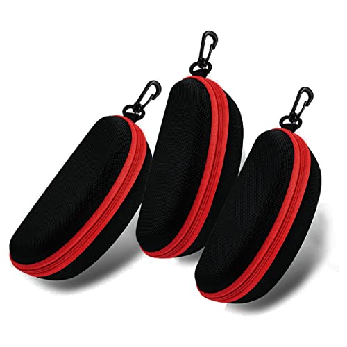 3pcs Zipper Hard Shell Sunglasses Case and Eyeglasses Case Portable Travel Glasses Case with Plastic Hook - color: Red