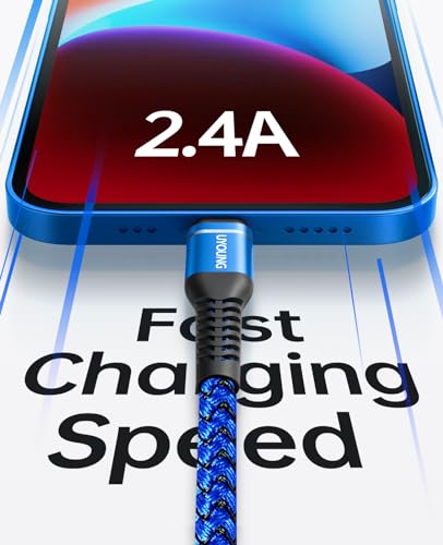 iPhone Charger [Apple MFi Certified] USB A to Lightning Cable 6FT, 3Pack | Nylon Braided Heavy Duty Fast iPhone Charging Cord for iPhone 14 13 12 11 SE X XS XR 8 7 6 6s 5, iPad Pro, Air, mini - Blue - color: Blue, size: 6FT, style: USB A to Lightning
